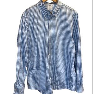 Brooks Brothers shirt gingham Blue Checkered long sleeve cotton XL